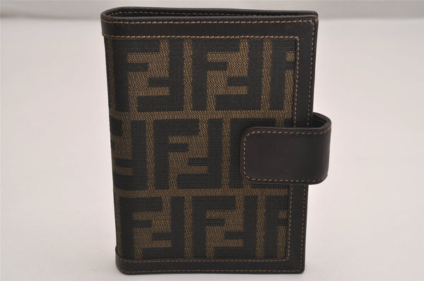 Authentic FENDI Zucca Agenda Notebook Cover Purse Canvas Leather Brown 3624J