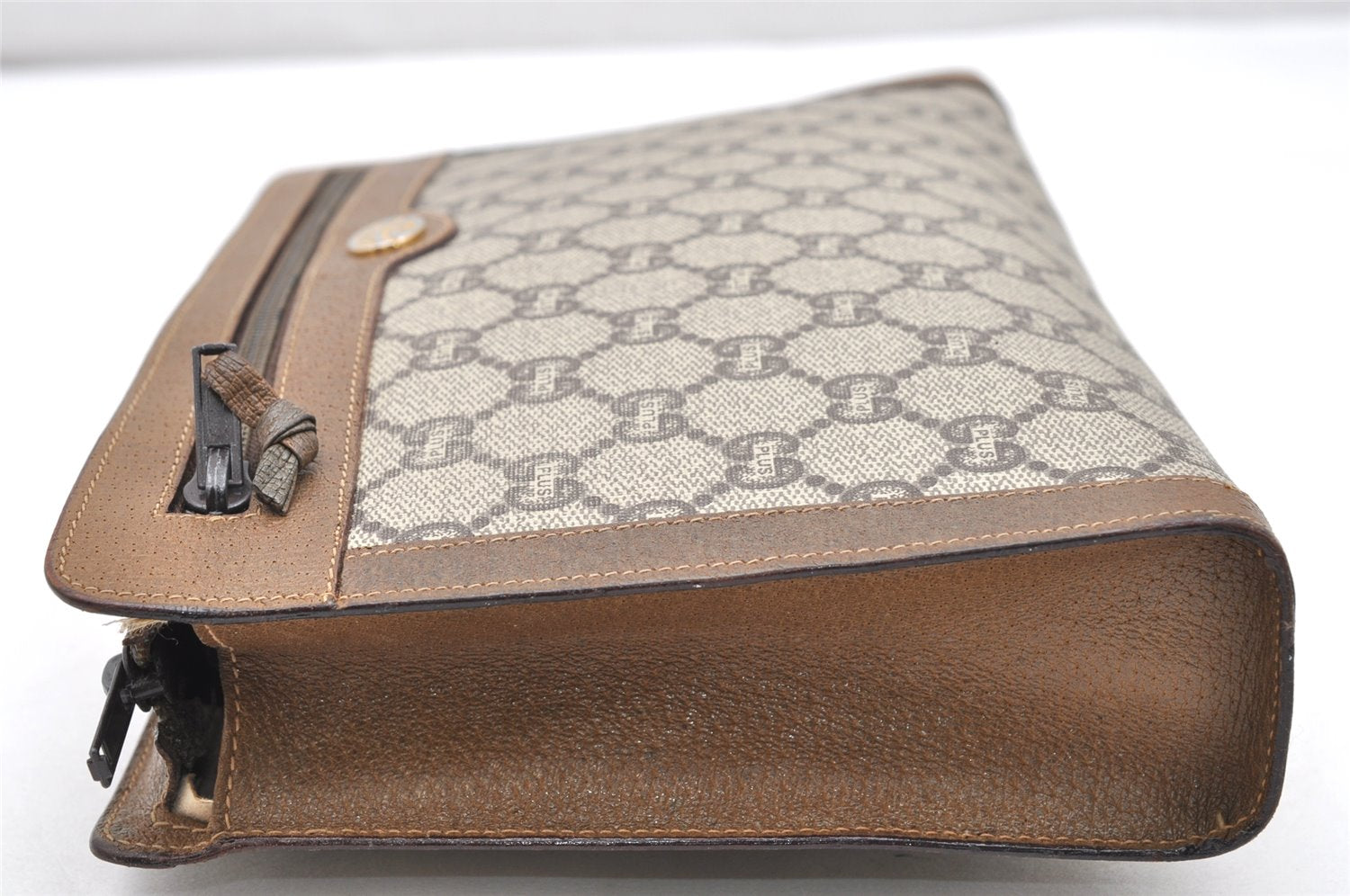 Authentic GUCCI GG Plus Clutch Hand Bag Purse PVC Leather Brown Junk 3624K