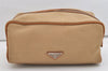 Authentic PRADA Vintage Canvas Leather Clutch Hand Bag Purse Beige 3625J