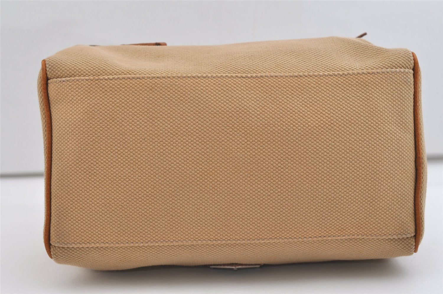 Authentic PRADA Vintage Canvas Leather Clutch Hand Bag Purse Beige 3625J