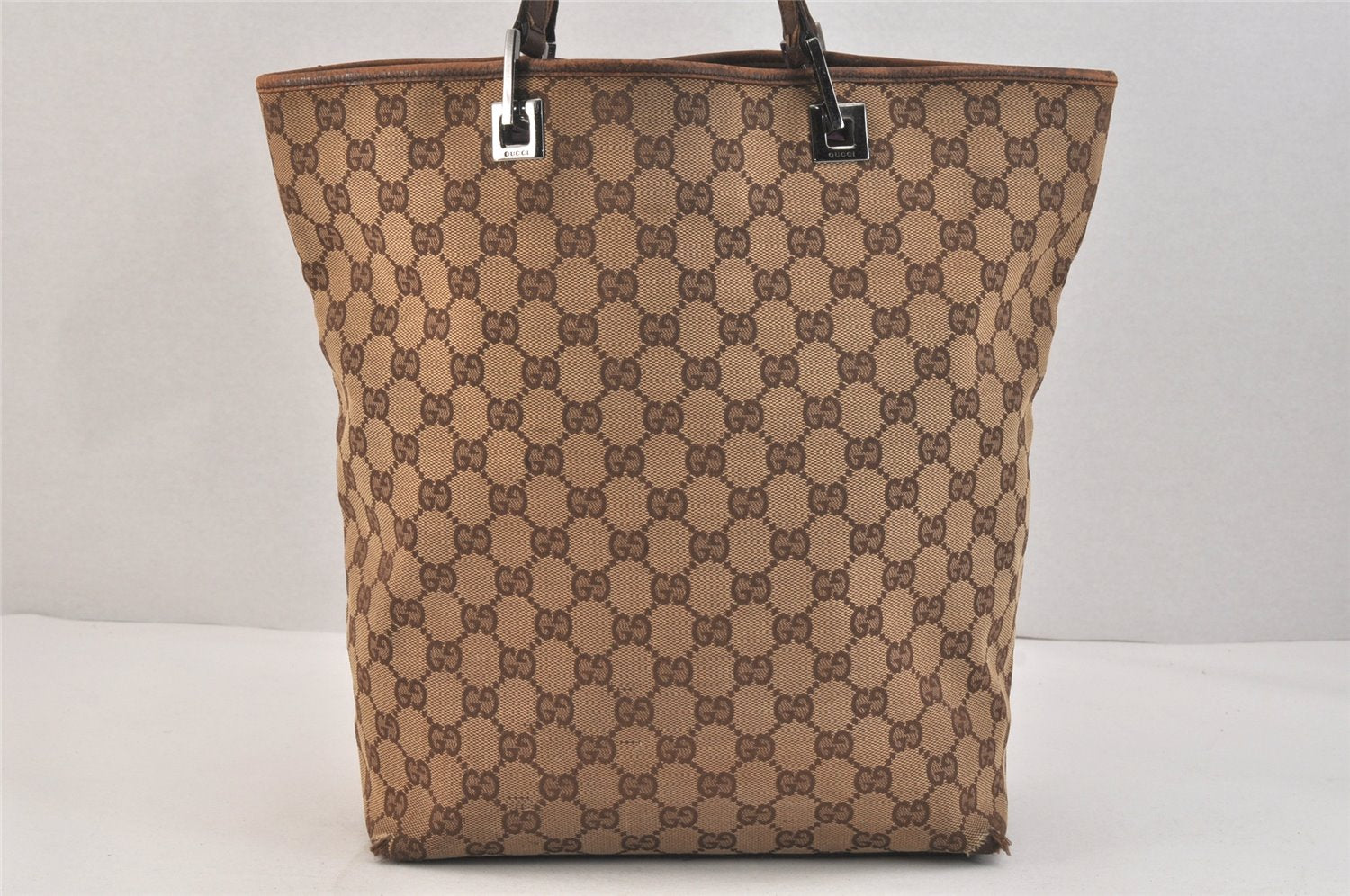 Authentic GUCCI Vintage Shoulder Tote Bag GG Canvas Leather 31243 Brown 3627K