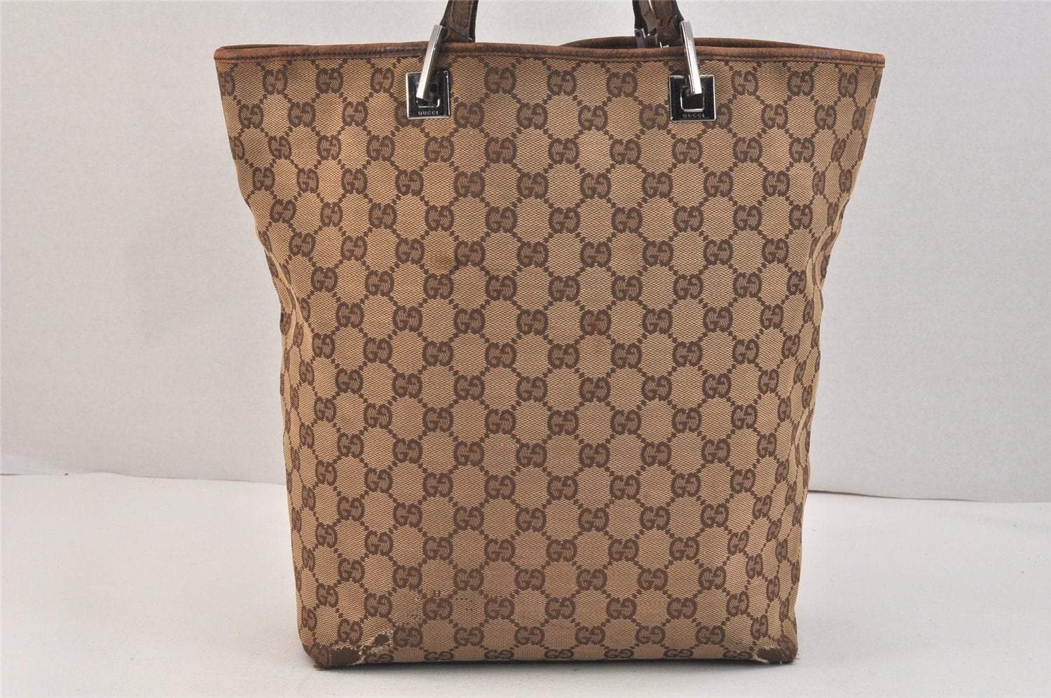 Authentic GUCCI Vintage Shoulder Tote Bag GG Canvas Leather 31243 Brown 3627K