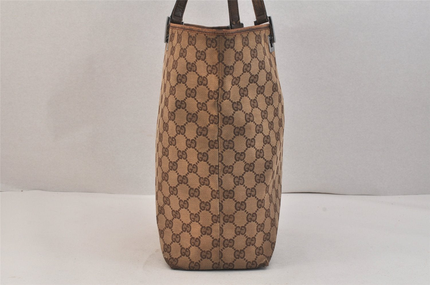 Authentic GUCCI Vintage Shoulder Tote Bag GG Canvas Leather 31243 Brown 3627K