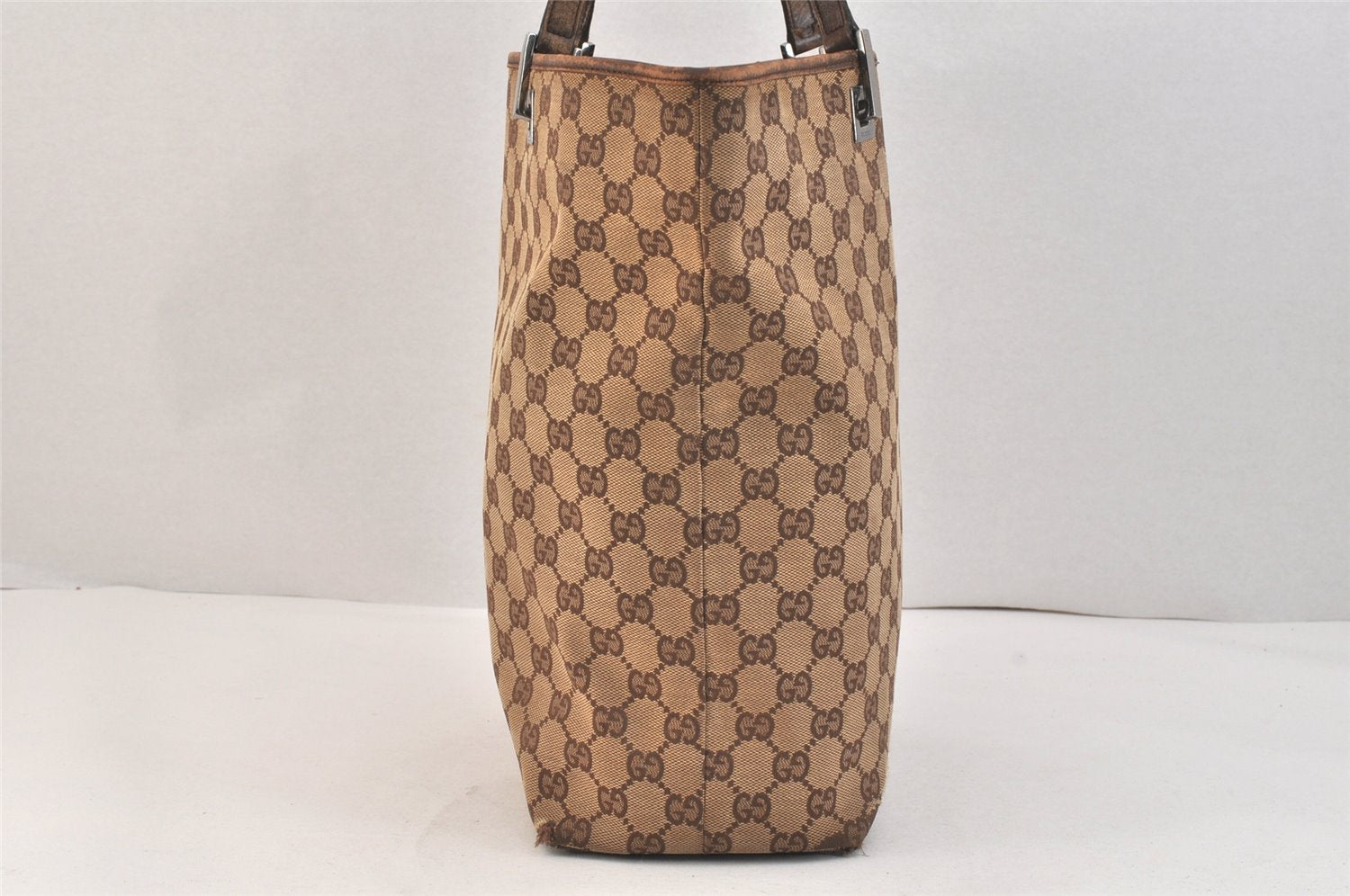 Authentic GUCCI Vintage Shoulder Tote Bag GG Canvas Leather 31243 Brown 3627K