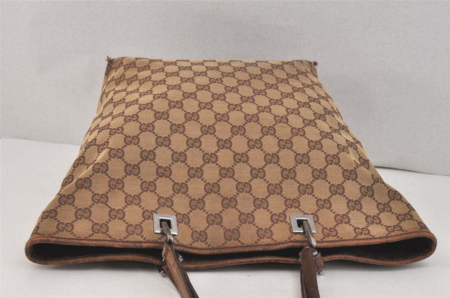Authentic GUCCI Vintage Shoulder Tote Bag GG Canvas Leather 31243 Brown 3627K