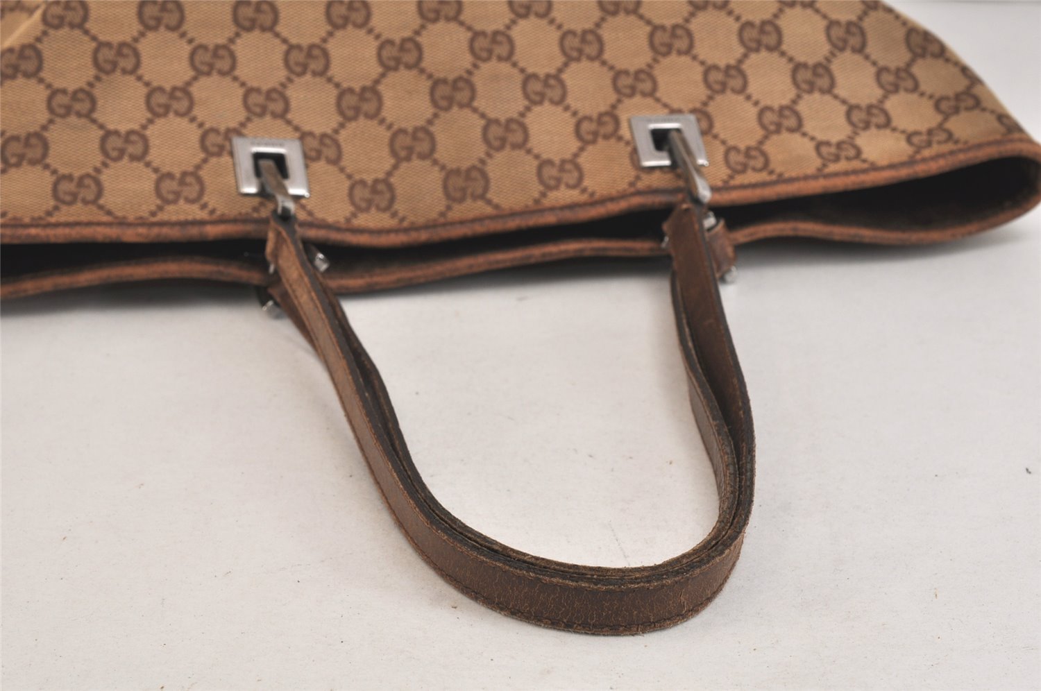 Authentic GUCCI Vintage Shoulder Tote Bag GG Canvas Leather 31243 Brown 3627K