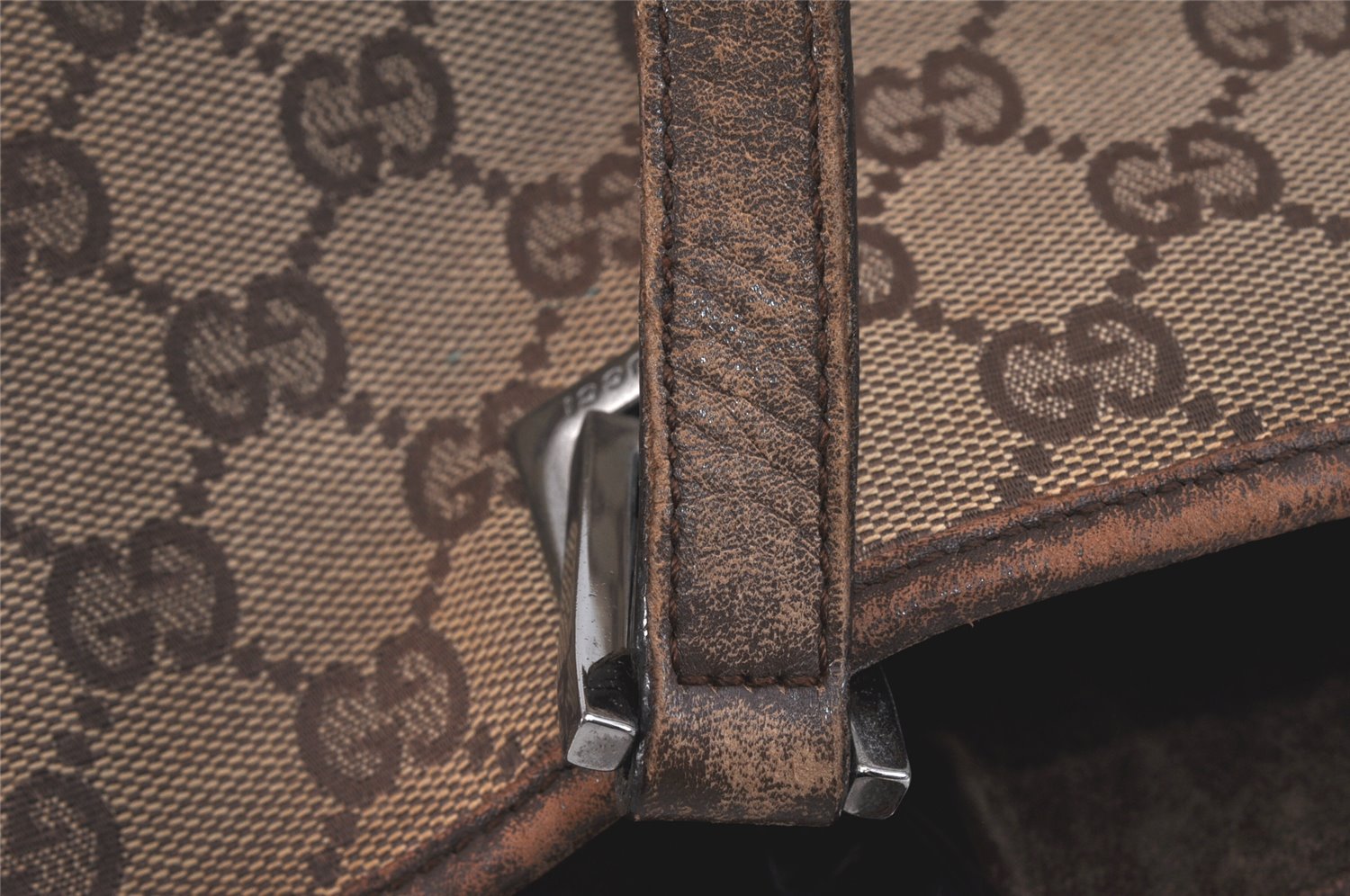 Authentic GUCCI Vintage Shoulder Tote Bag GG Canvas Leather 31243 Brown 3627K