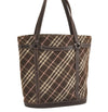 Authentic BURBERRY BLUE LABEL Check Shoulder Tote Bag Canvas Leather Brown 3628J