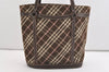 Authentic BURBERRY BLUE LABEL Check Shoulder Tote Bag Canvas Leather Brown 3628J