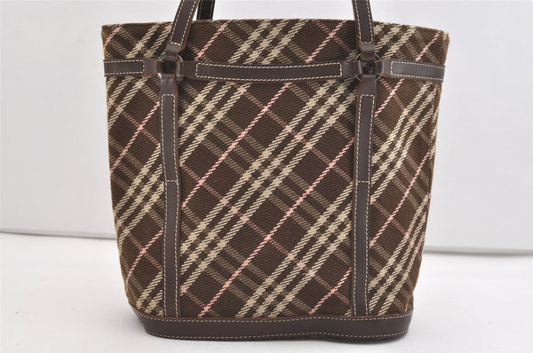 Authentic BURBERRY BLUE LABEL Check Shoulder Tote Bag Canvas Leather Brown 3628J