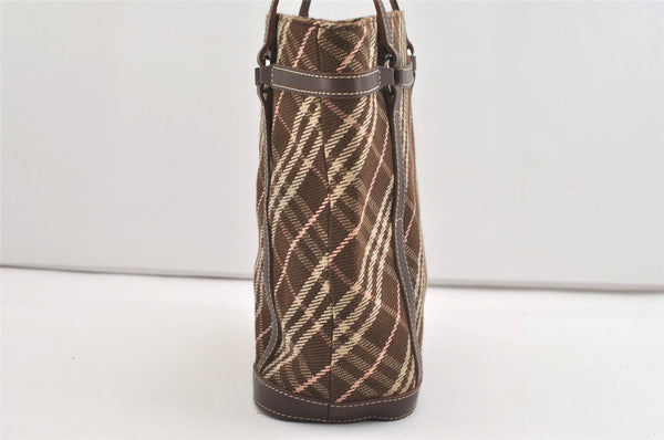 Authentic BURBERRY BLUE LABEL Check Shoulder Tote Bag Canvas Leather Brown 3628J