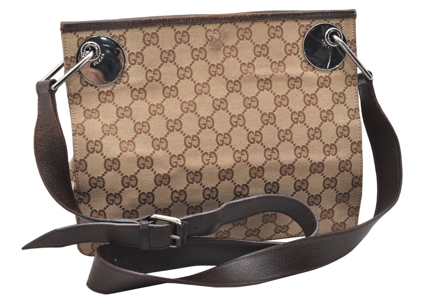 Authentic GUCCI Eclipse Shoulder Cross Bag GG Canvas Leather 120841 Brown 3628K