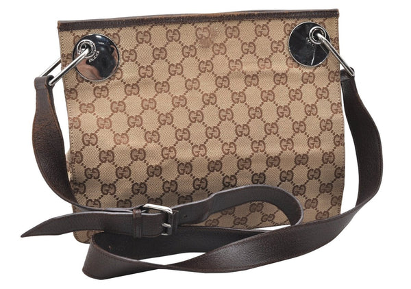 Authentic GUCCI Eclipse Shoulder Cross Bag GG Canvas Leather 120841 Brown 3628K