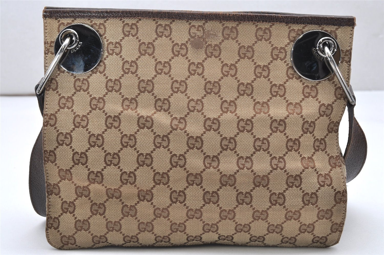 Authentic GUCCI Eclipse Shoulder Cross Bag GG Canvas Leather 120841 Brown 3628K