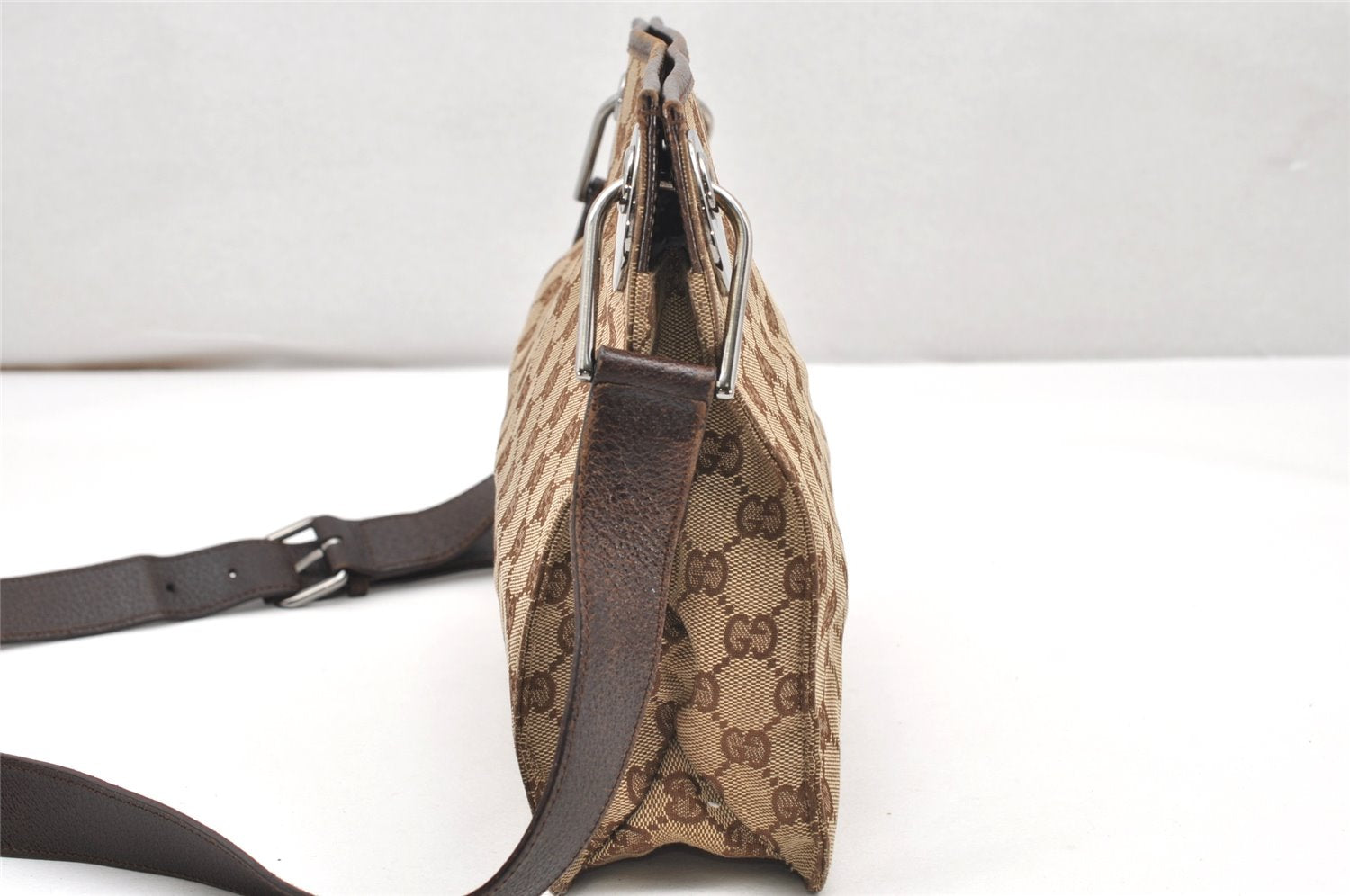 Authentic GUCCI Eclipse Shoulder Cross Bag GG Canvas Leather 120841 Brown 3628K