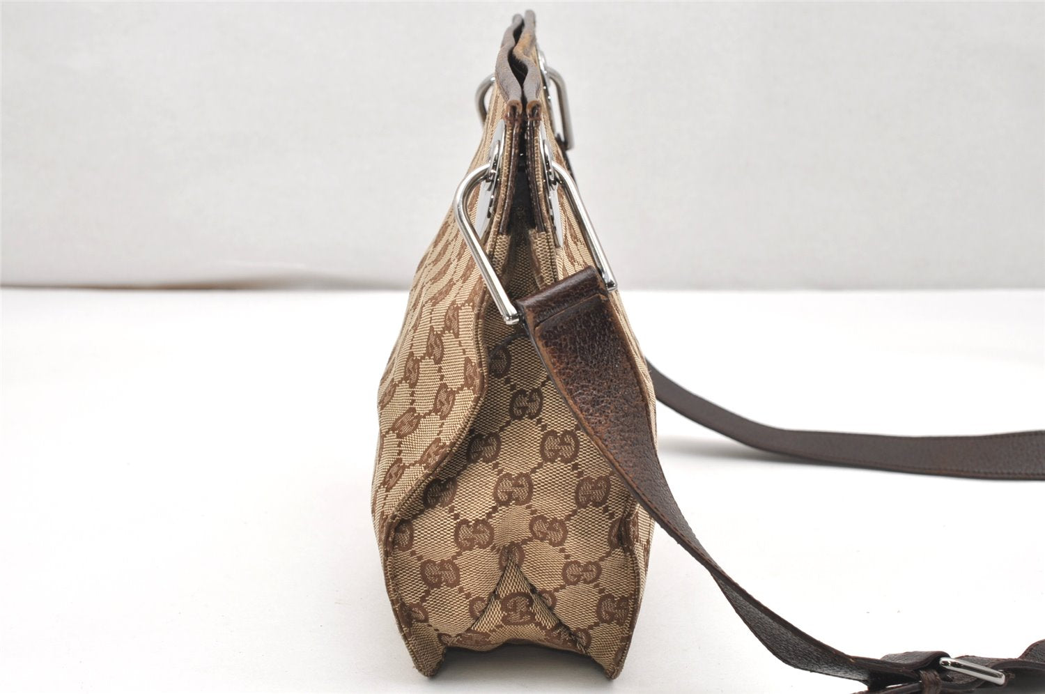 Authentic GUCCI Eclipse Shoulder Cross Bag GG Canvas Leather 120841 Brown 3628K