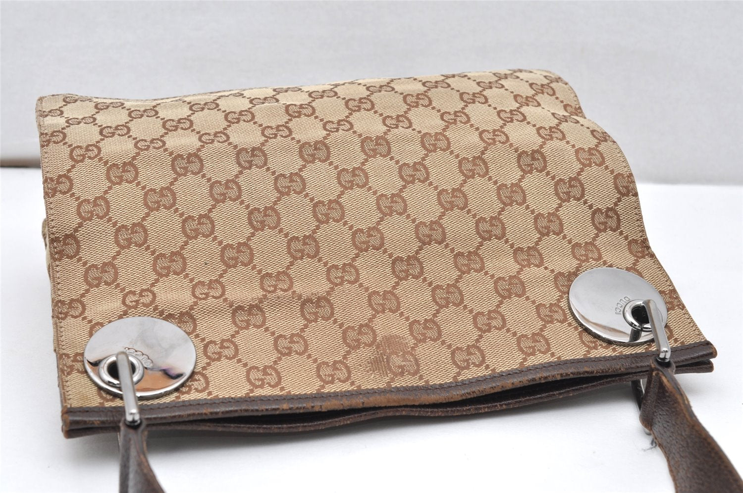 Authentic GUCCI Eclipse Shoulder Cross Bag GG Canvas Leather 120841 Brown 3628K