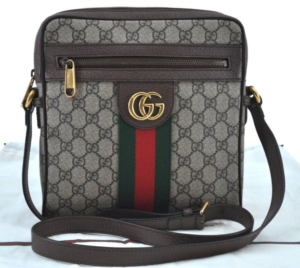 Authentic GUCCI OPHIDIA Shoulder Cross Bag GG PVC Leather 547926 Brown 3629I