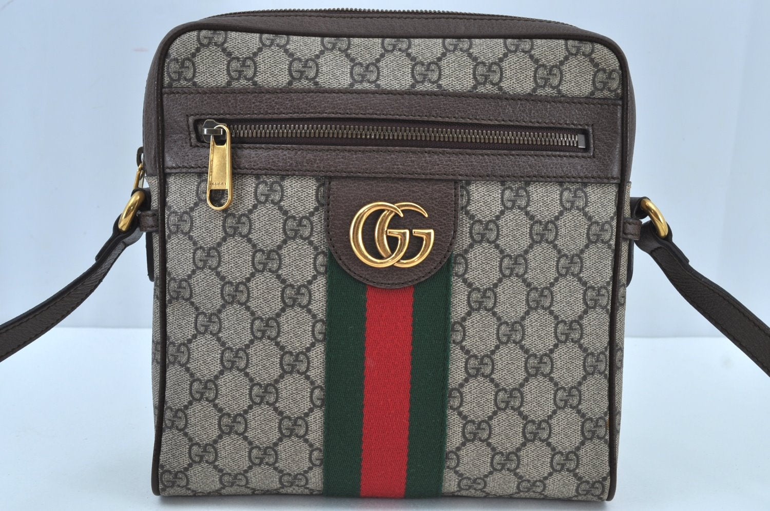 Authentic GUCCI OPHIDIA Shoulder Cross Bag GG PVC Leather 547926 Brown 3629I