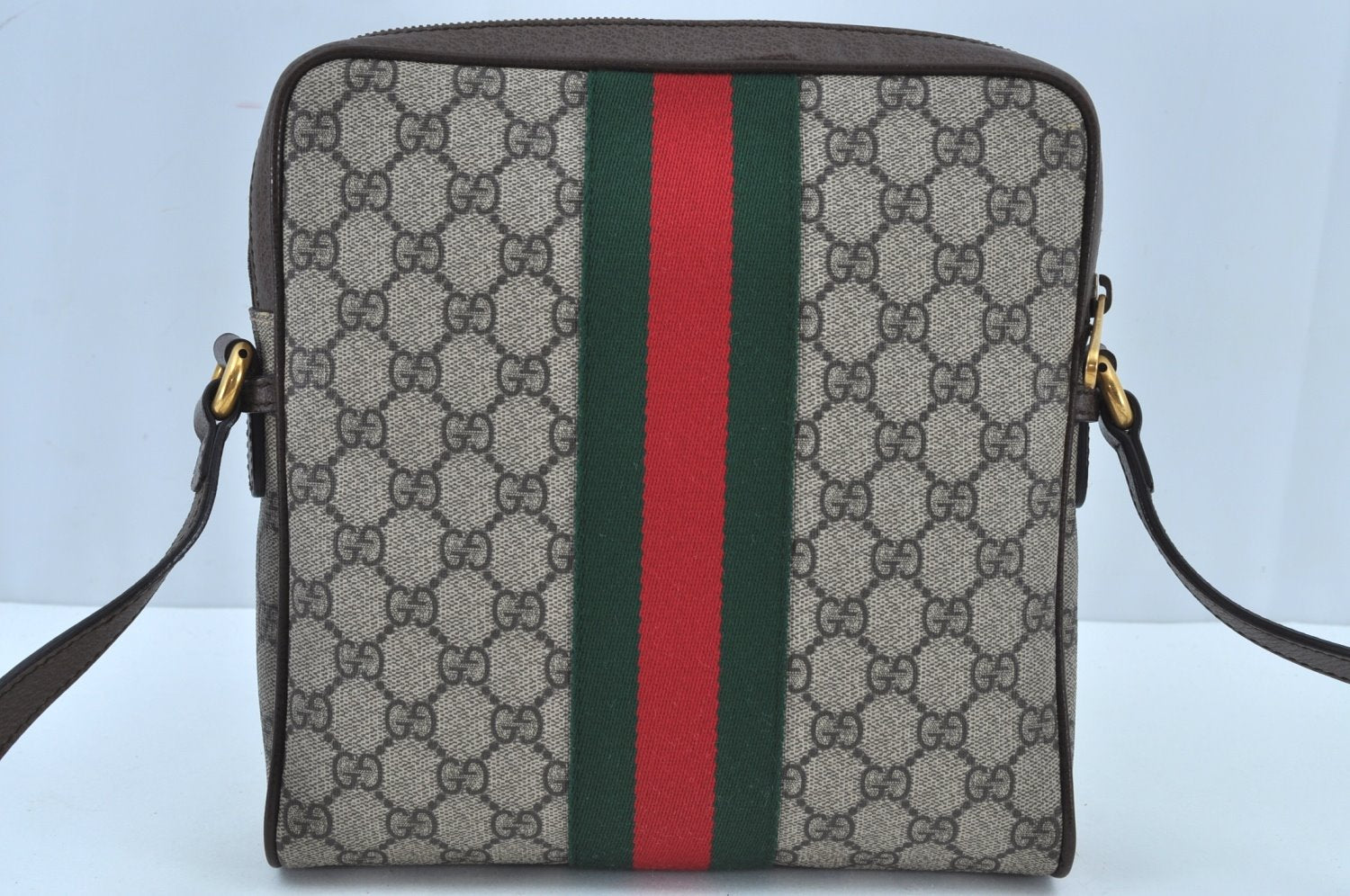 Authentic GUCCI OPHIDIA Shoulder Cross Bag GG PVC Leather 547926 Brown 3629I
