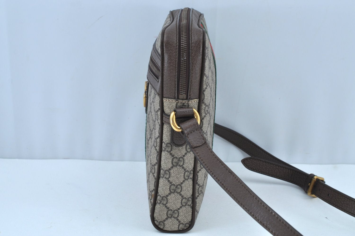 Authentic GUCCI OPHIDIA Shoulder Cross Bag GG PVC Leather 547926 Brown 3629I