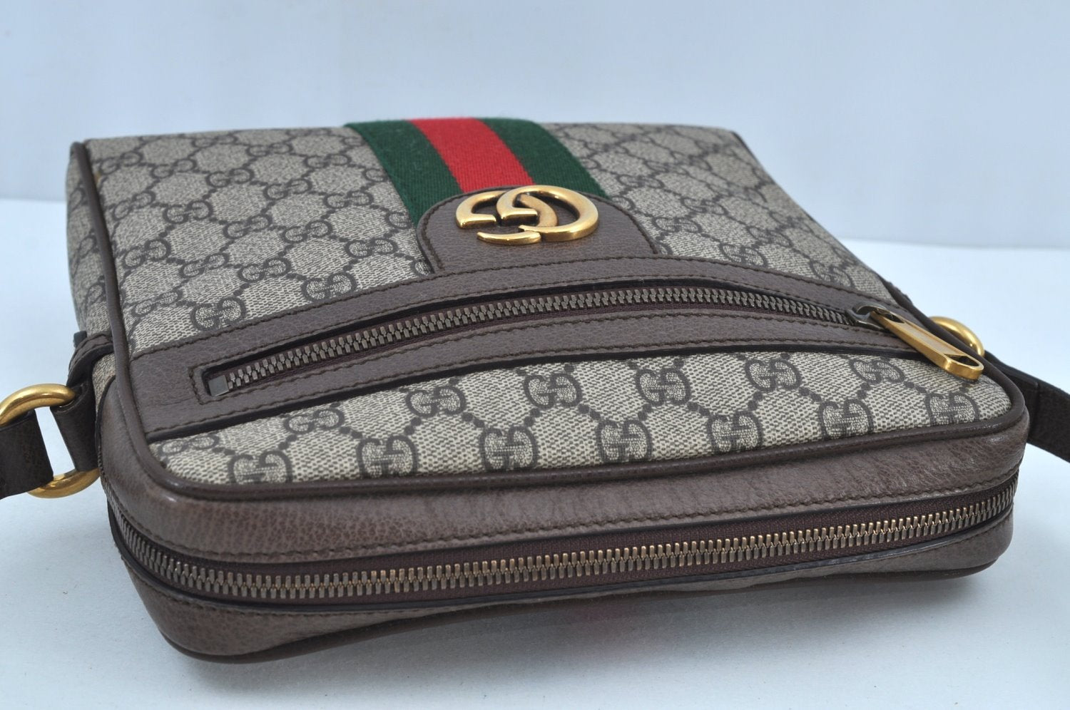 Authentic GUCCI OPHIDIA Shoulder Cross Bag GG PVC Leather 547926 Brown 3629I