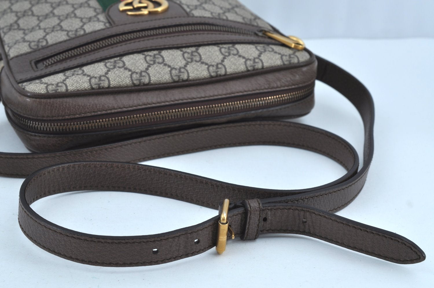 Authentic GUCCI OPHIDIA Shoulder Cross Bag GG PVC Leather 547926 Brown 3629I