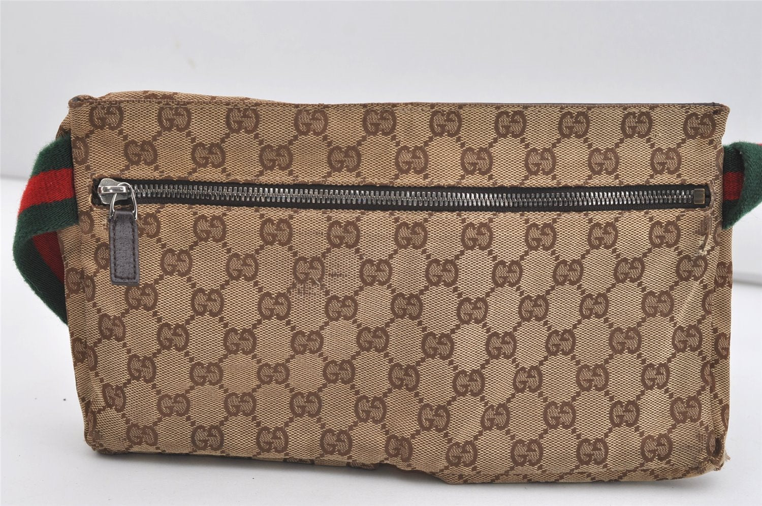 Authentic GUCCI Sherry Line Waist Body Bag GG Canvas Leather 28566 Brown 3629J