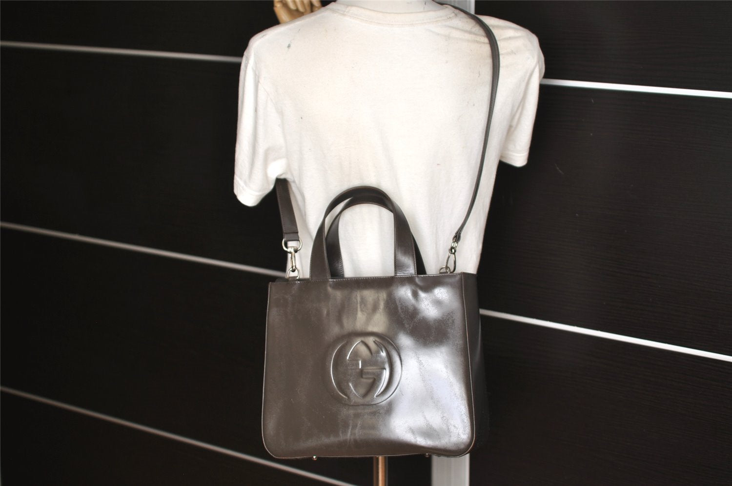 Authentic GUCCI Vintage 2Way Shoulder Hand Bag Purse Leather Brown Junk 3629K