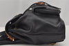 Authentic GUCCI Vintage Bamboo Drawstring Backpack Leather Navy 3631J