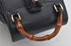 Authentic GUCCI Vintage Bamboo Drawstring Backpack Leather Navy 3631J