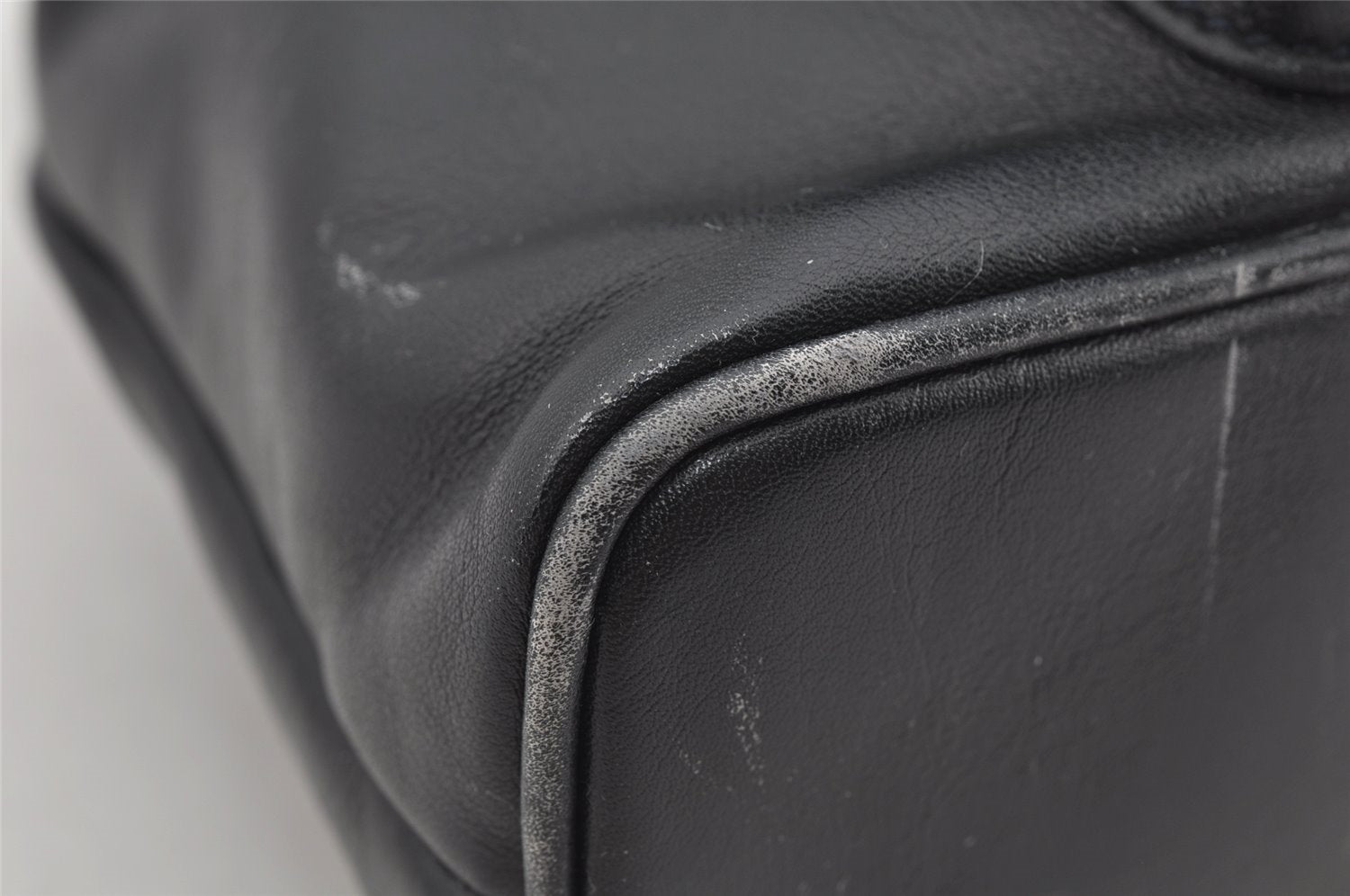 Authentic GUCCI Vintage Bamboo Drawstring Backpack Leather Navy 3631J