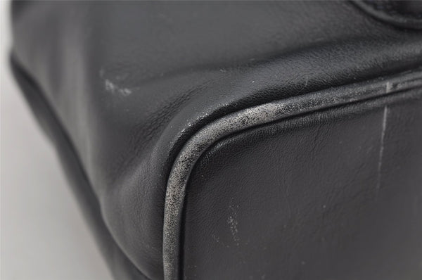 Authentic GUCCI Vintage Bamboo Drawstring Backpack Leather Navy 3631J