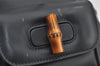 Authentic GUCCI Vintage Bamboo Drawstring Backpack Leather Navy 3631J