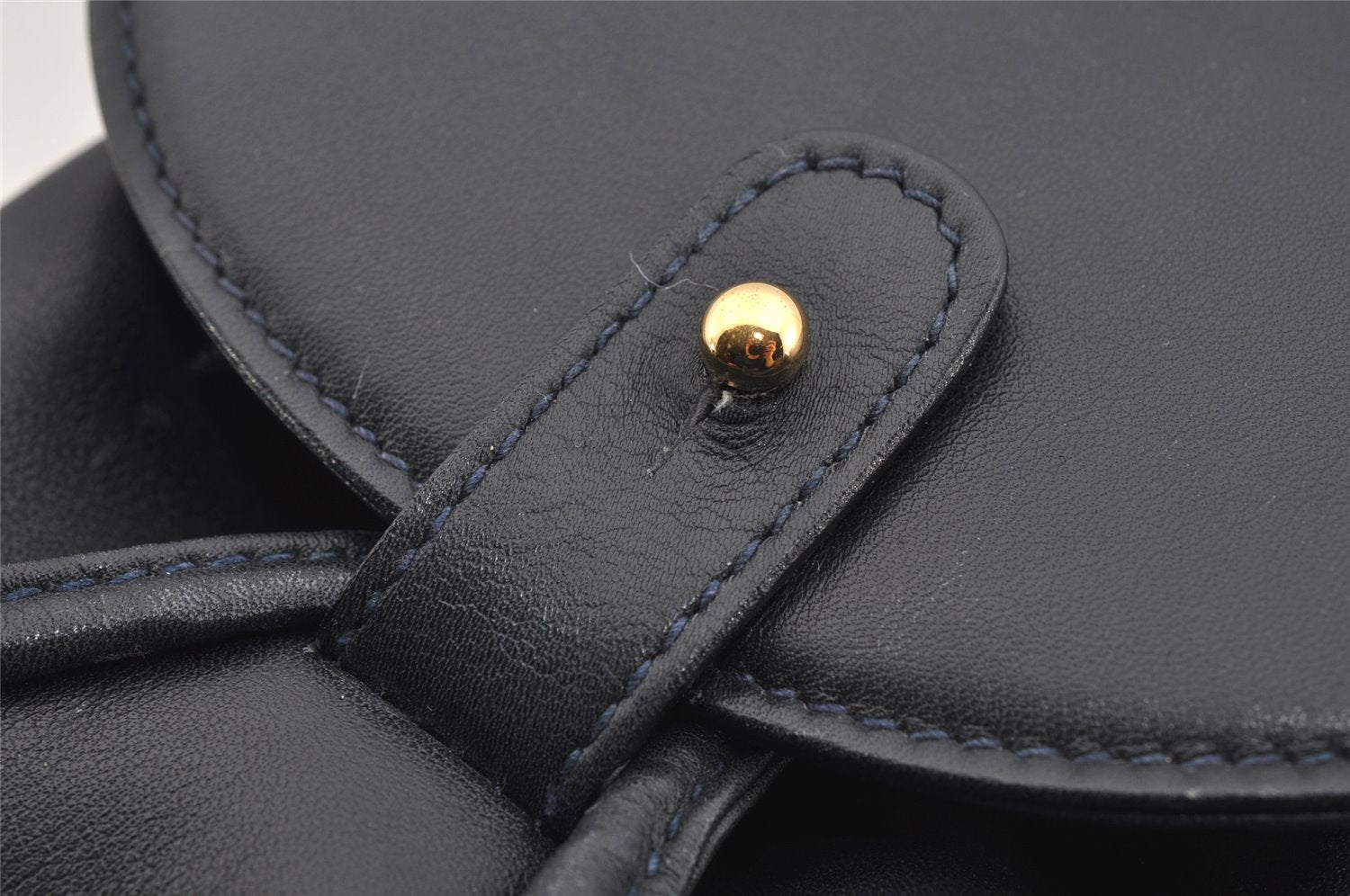 Authentic GUCCI Vintage Bamboo Drawstring Backpack Leather Navy 3631J