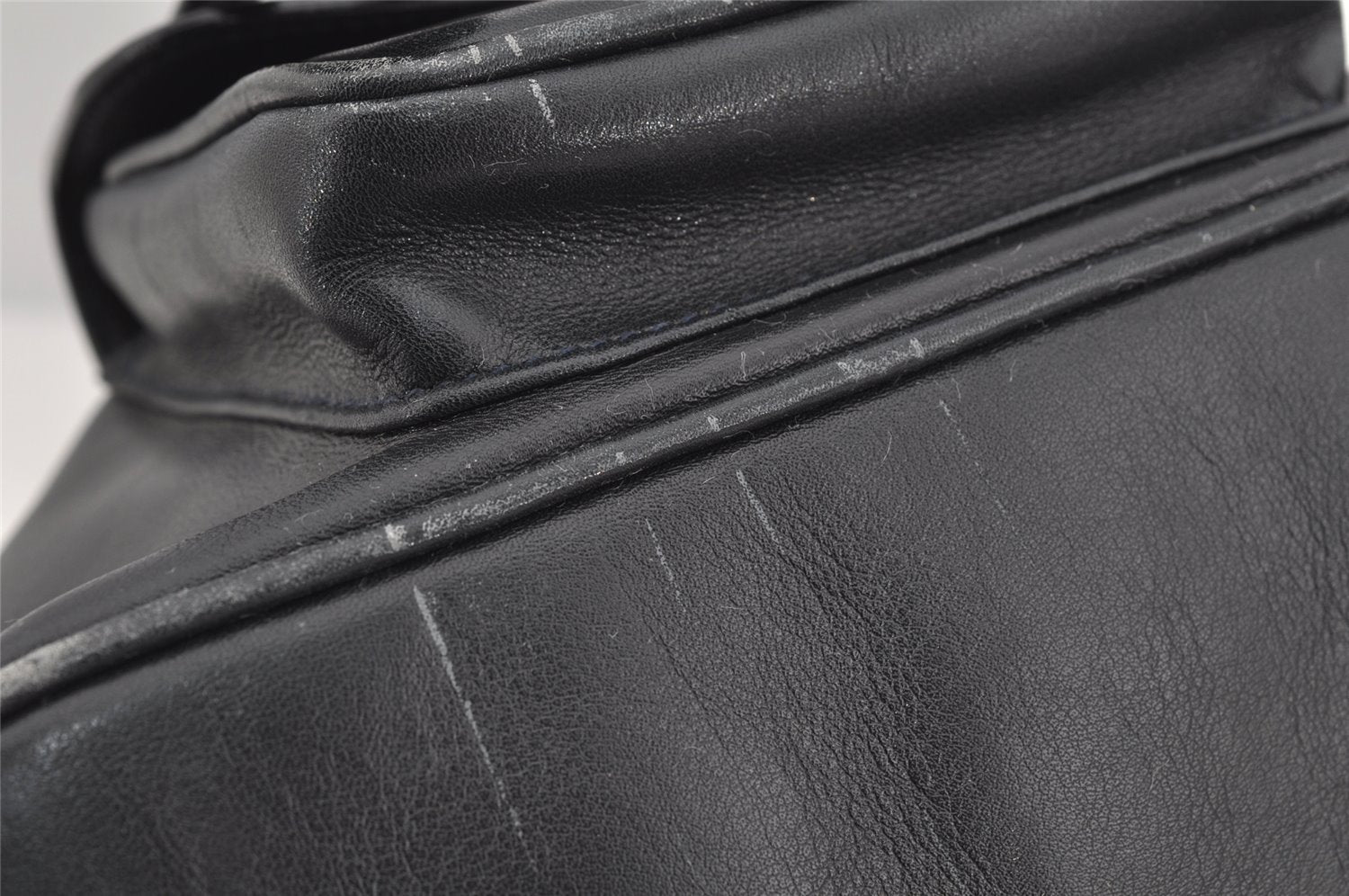 Authentic GUCCI Vintage Bamboo Drawstring Backpack Leather Navy 3631J