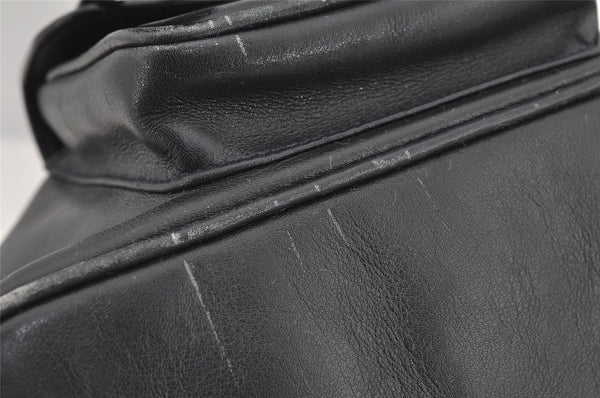 Authentic GUCCI Vintage Bamboo Drawstring Backpack Leather Navy 3631J