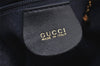 Authentic GUCCI Vintage Bamboo Drawstring Backpack Leather Navy 3631J