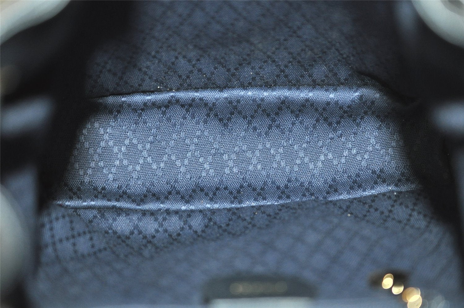 Authentic GUCCI Vintage Bamboo Drawstring Backpack Leather Navy 3631J