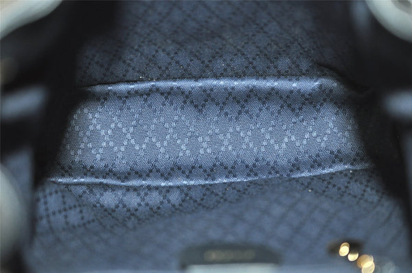 Authentic GUCCI Vintage Bamboo Drawstring Backpack Leather Navy 3631J