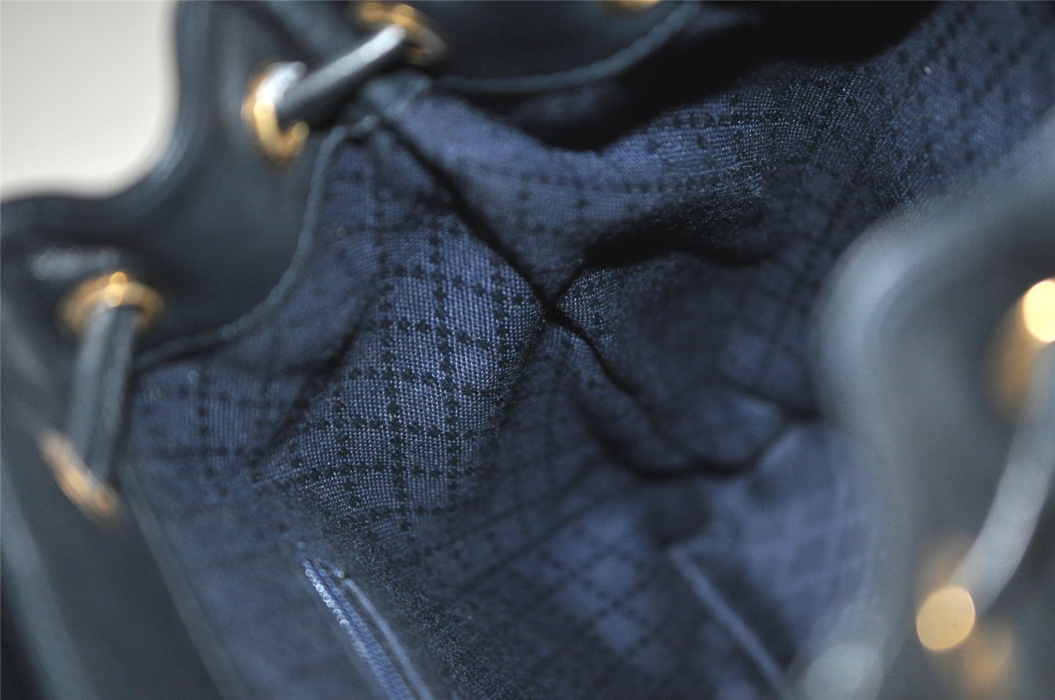 Authentic GUCCI Vintage Bamboo Drawstring Backpack Leather Navy 3631J