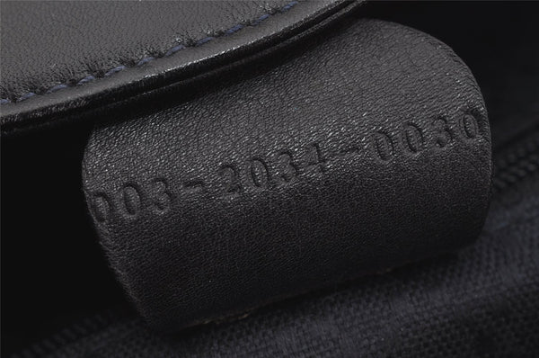 Authentic GUCCI Vintage Bamboo Drawstring Backpack Leather Navy 3631J