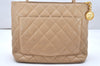 Authentic CHANEL Caviar Skin Medallion CC Logo Shoulder Tote Bag Beige 3631K