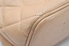 Authentic CHANEL Caviar Skin Medallion CC Logo Shoulder Tote Bag Beige 3631K