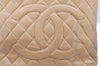 Authentic CHANEL Caviar Skin Medallion CC Logo Shoulder Tote Bag Beige 3631K
