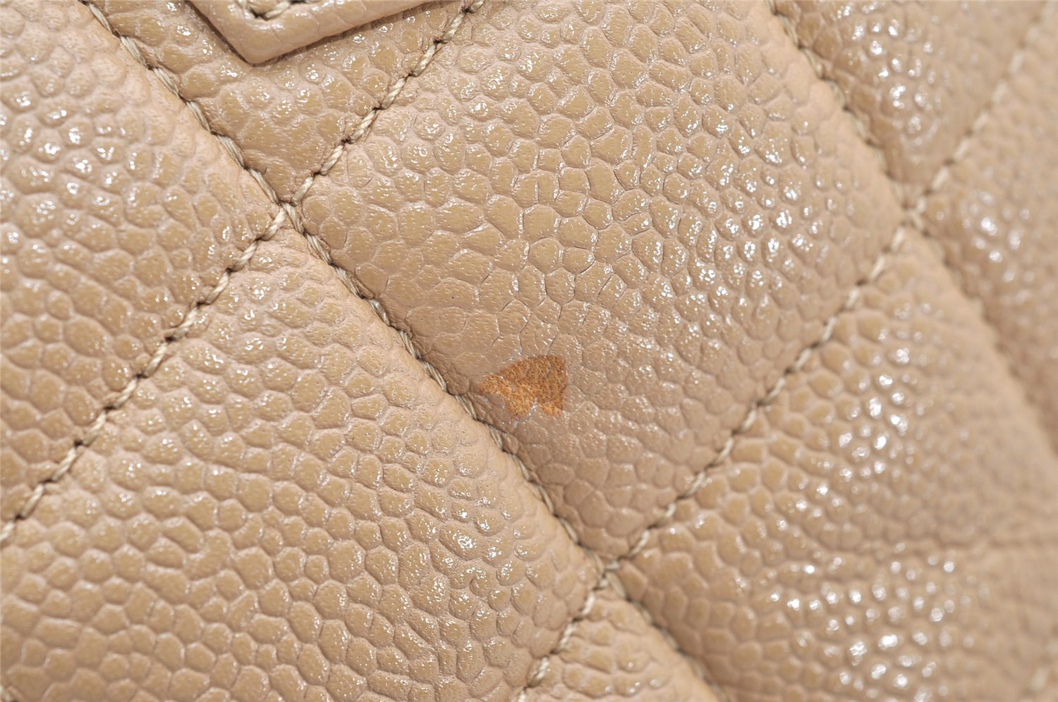 Authentic CHANEL Caviar Skin Medallion CC Logo Shoulder Tote Bag Beige 3631K