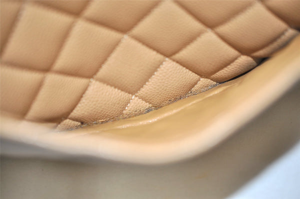 Authentic CHANEL Caviar Skin Medallion CC Logo Shoulder Tote Bag Beige 3631K