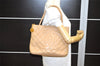 Authentic CHANEL Caviar Skin Medallion CC Logo Shoulder Tote Bag Beige 3631K