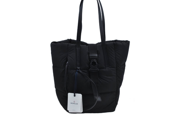 Authentic MONCLER XANDER TOTE LARGE Shoulder Tote Bag Nylon Leather Black 3633M