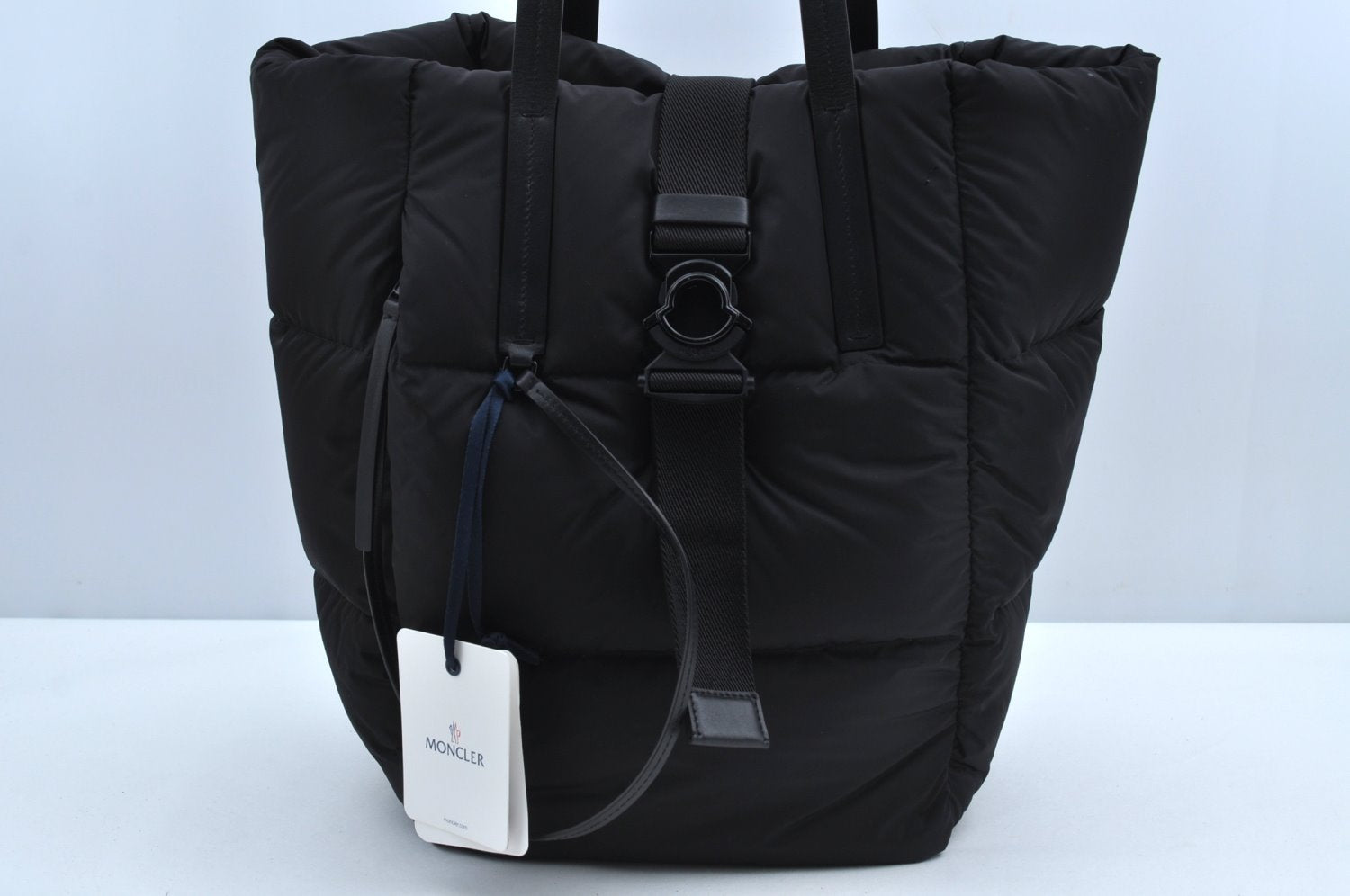 Authentic MONCLER XANDER TOTE LARGE Shoulder Tote Bag Nylon Leather Black 3633M